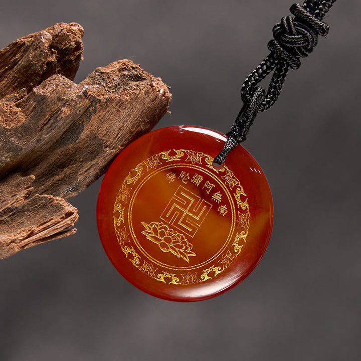 Buddha Stones Svastica Modello di loto Naturale Vario Cristallo Ossidiana Nera Collana Pendente di Purificazione