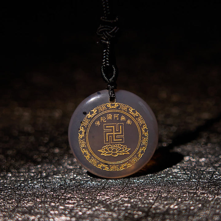 Buddha Stones Svastica Modello di loto Naturale Vario Cristallo Ossidiana Nera Collana Pendente di Purificazione