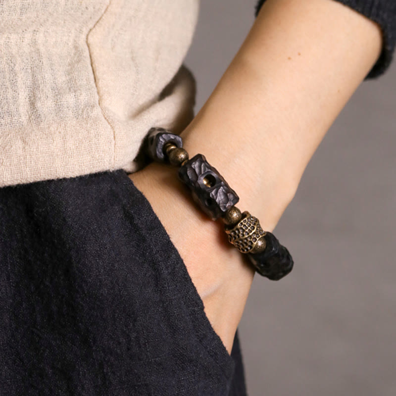 Bracciale Buddha Stones Ebano Legno Rame Ottone Calma