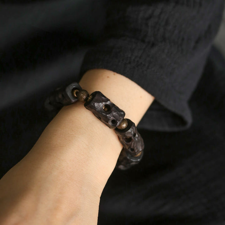 Bracciale Buddha Stones Ebano Legno Rame Ottone Calma