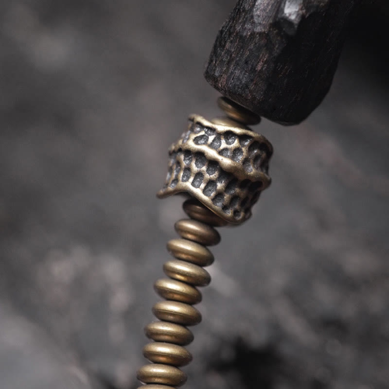 Braccialetto doppio giro Buddha Stones Ebano Legno Rame Ottone Agata Rossa Pace