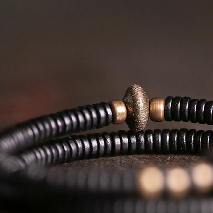 Braccialetto doppio giro Buddha Stones Ebano Legno Rame Ottone Pace