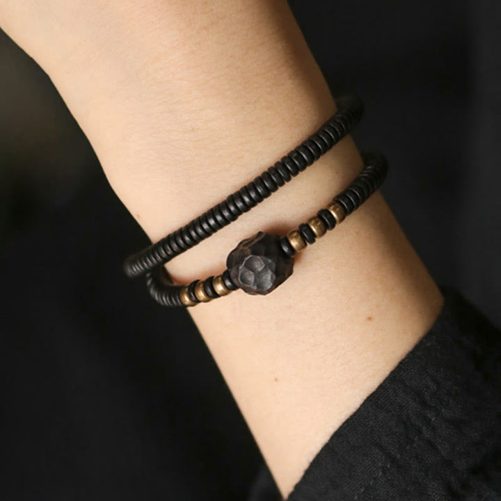 Braccialetto doppio giro Buddha Stones Ebano Legno Rame Ottone Pace