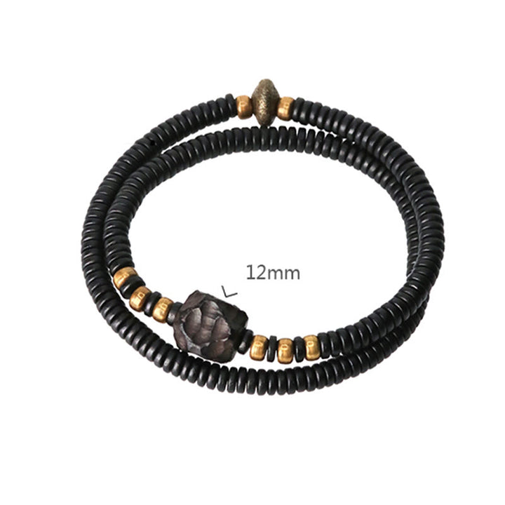 Braccialetto doppio giro Buddha Stones Ebano Legno Rame Ottone Pace