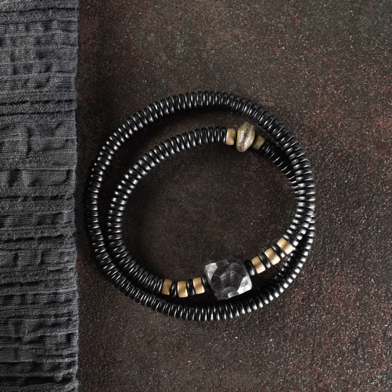 Braccialetto doppio giro Buddha Stones Ebano Legno Rame Ottone Pace