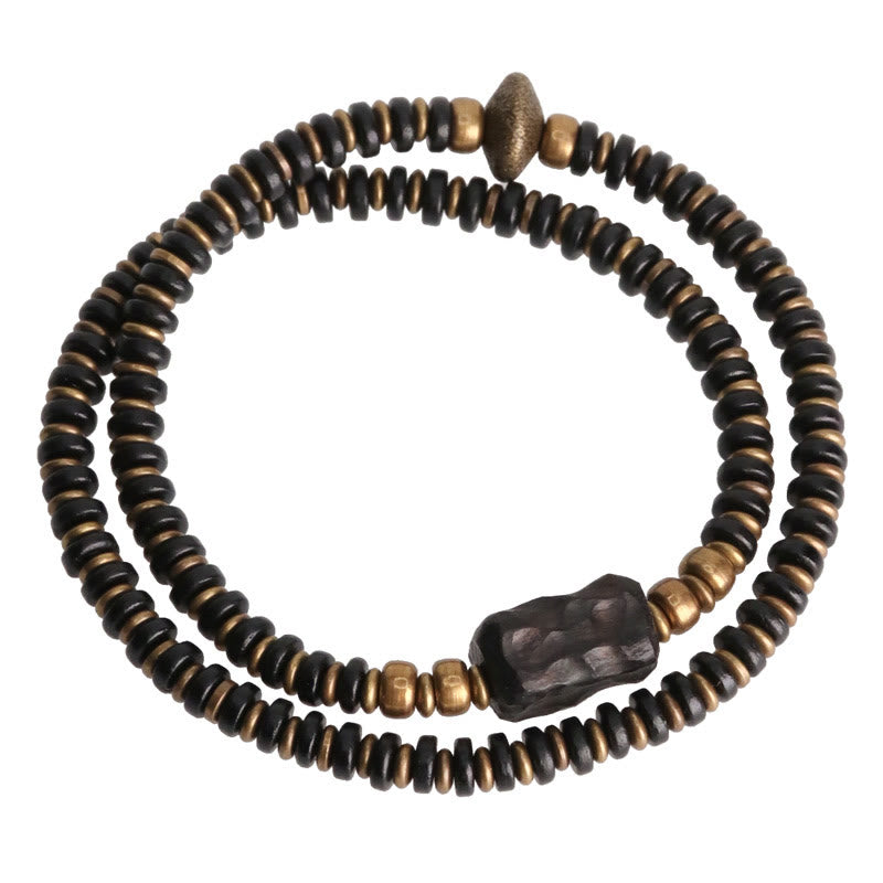 Braccialetto doppio giro calmante in ottone e rame con Buddha Stones, legno di ebano e sandalo verde