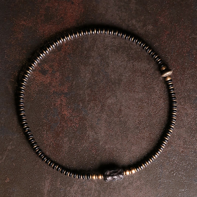Braccialetto doppio giro calmante in ottone e rame con Buddha Stones, legno di ebano e sandalo verde