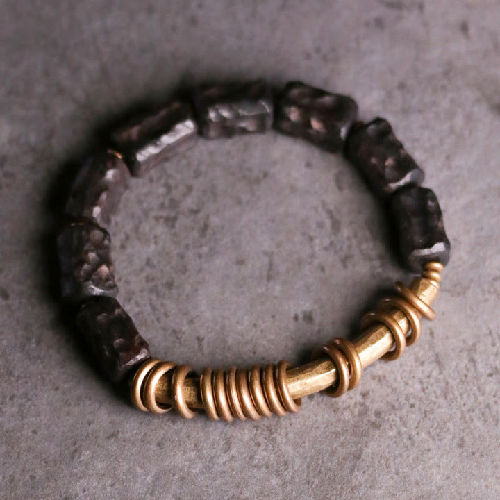 Buddha Stones Legno di ebano Rame Ottone Anello circolare Bracciale della pace