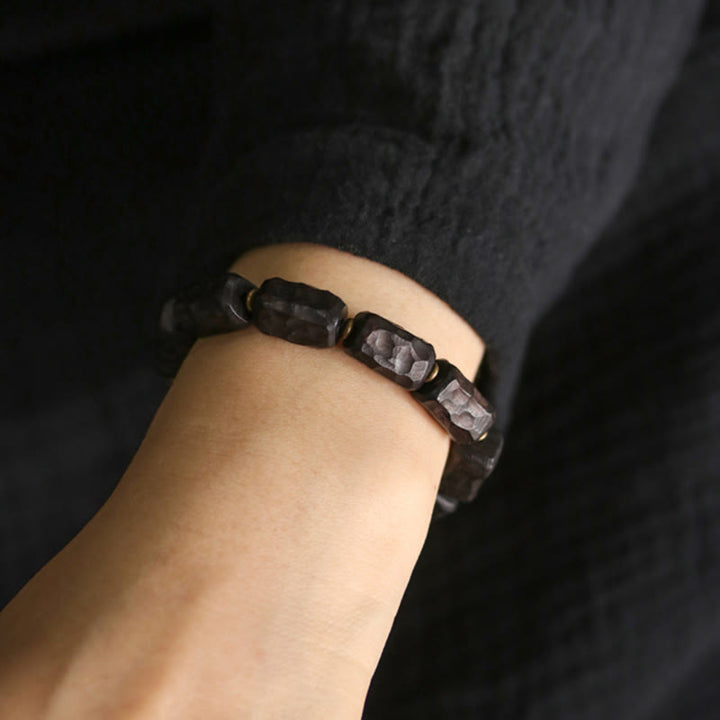 Buddha Stones Legno di ebano Rame Ottone Anello circolare Bracciale della pace