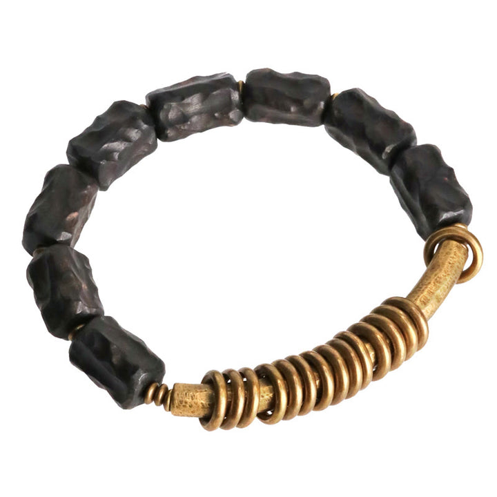 Buddha Stones Legno di ebano Rame Ottone Anello circolare Bracciale della pace