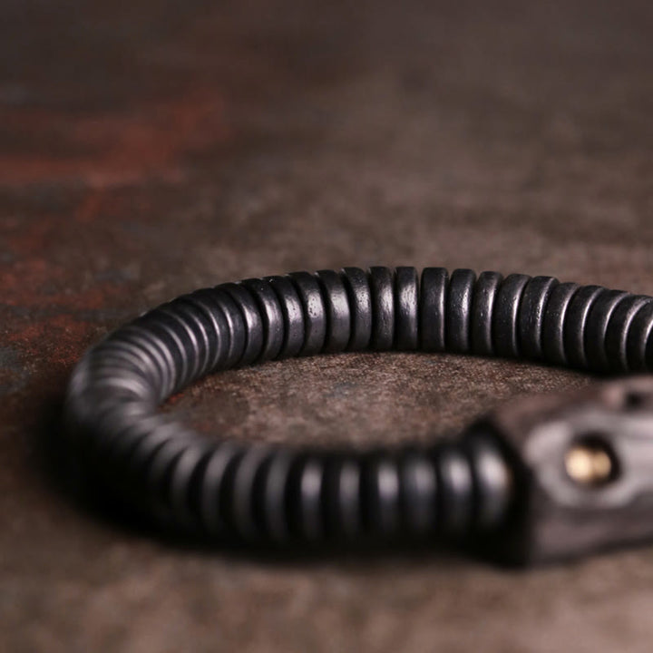 Bracciale Buddha Stones in legno di ebano, rame e ottone con fori per l'equilibrio - image 7