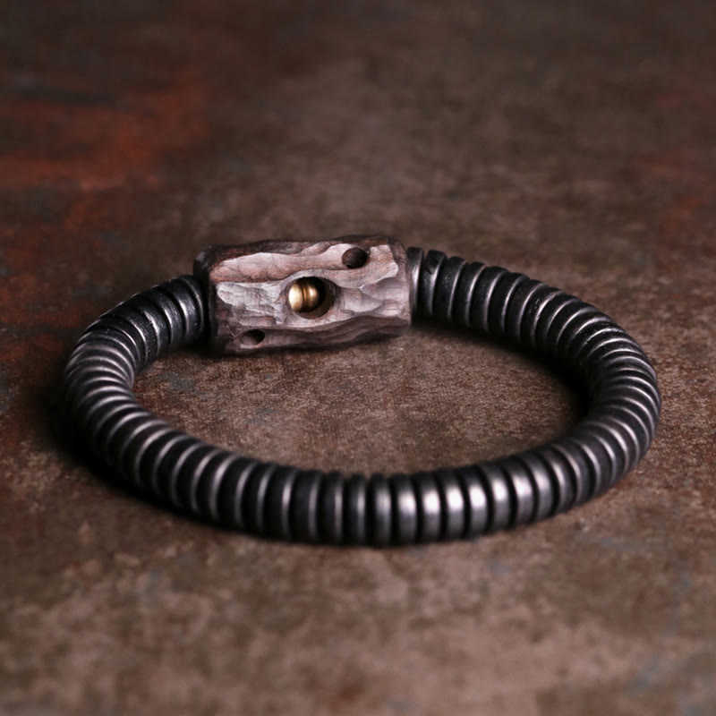 Bracciale Buddha Stones in legno di ebano, rame e ottone con fori per l'equilibrio - Legno di ebano Ottone - 17-17,5 cm - image 0