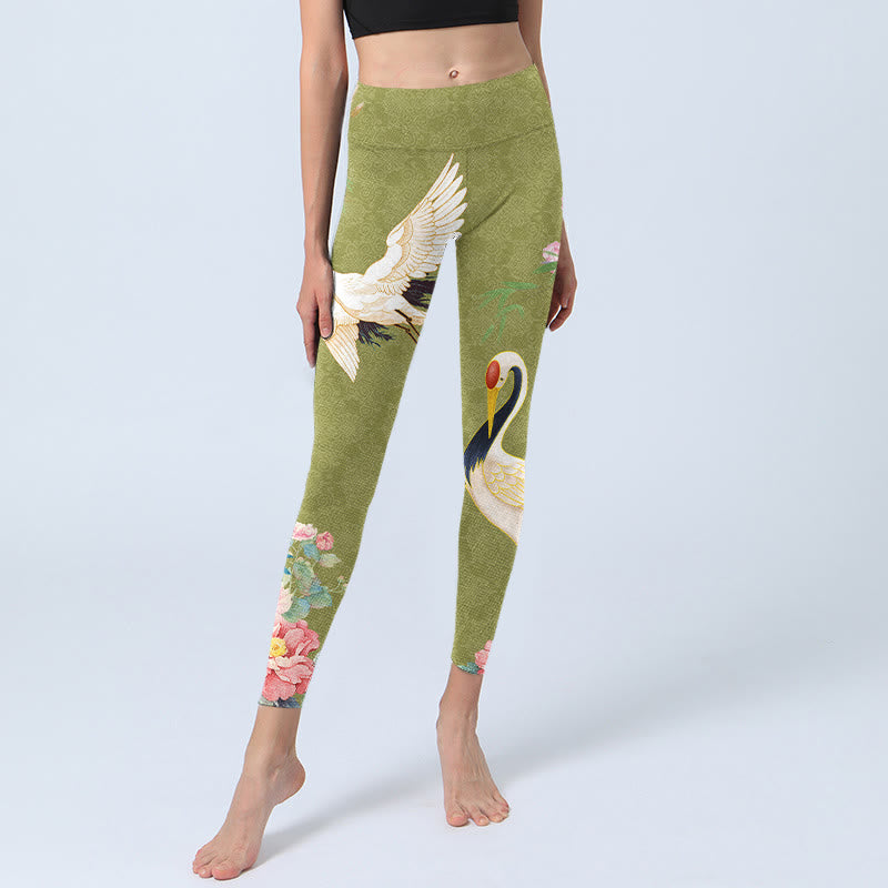 Leggings da palestra con stampa di bambù, Buddha Stones Hibiscus Birds, pantaloni da yoga da donna - image 6