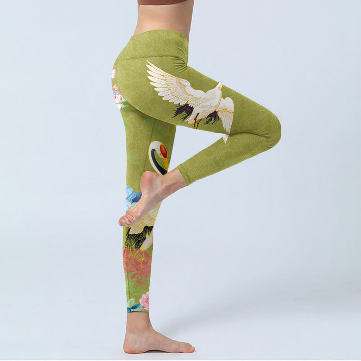 Leggings da palestra con stampa di bambù, Buddha Stones Hibiscus Birds, pantaloni da yoga da donna - image 3