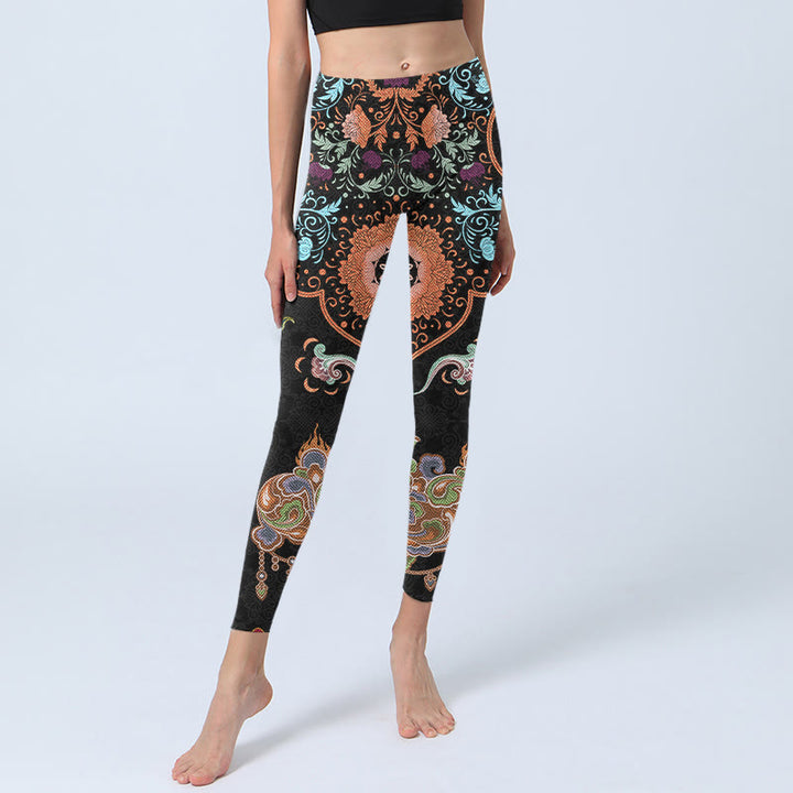 Leggings da palestra con stampa Buddha Stones Mandala e nuvole di buon auspicio, pantaloni da yoga da donna - image 6
