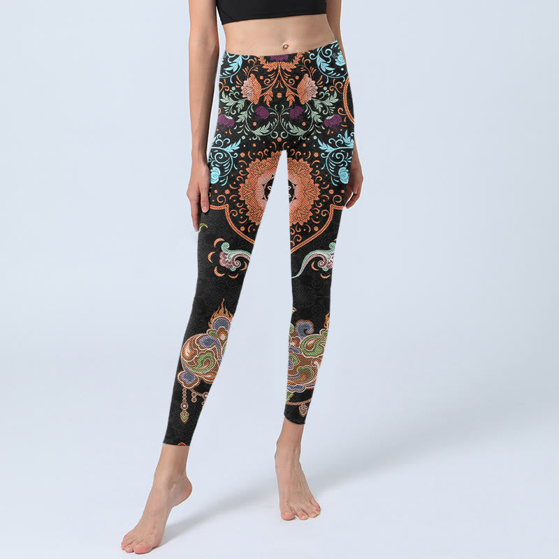 Leggings da palestra con stampa Buddha Stones Mandala e nuvole di buon auspicio, pantaloni da yoga da donna - image 5