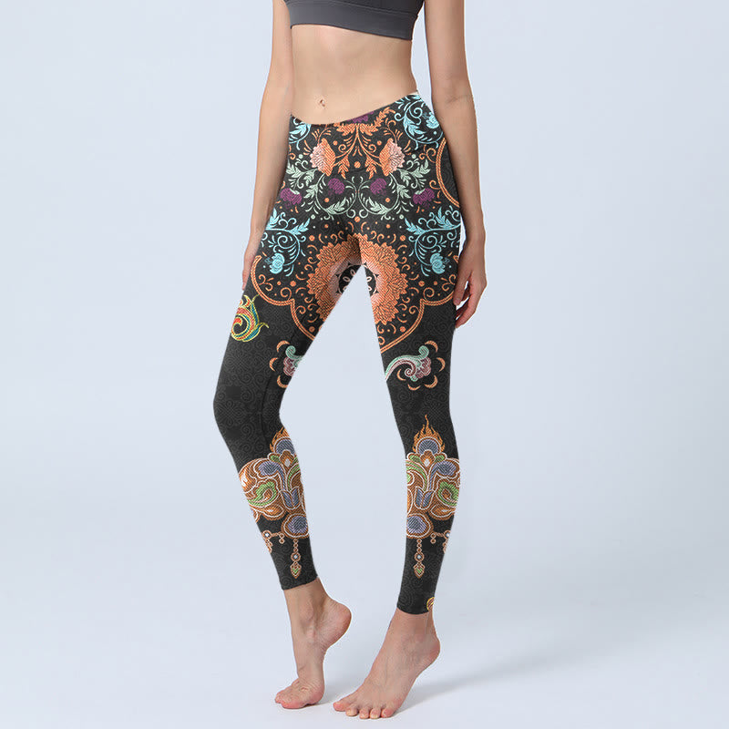 Leggings da palestra con stampa Buddha Stones Mandala e nuvole di buon auspicio, pantaloni da yoga da donna - Nero - US18, UK/AU22, EU50 (4XL) - image 0