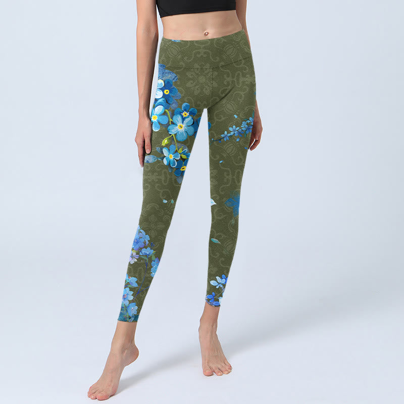 Buddha Stones da palestra con stampa di fiori blu e farfalle, pantaloni da yoga da donna - image 6