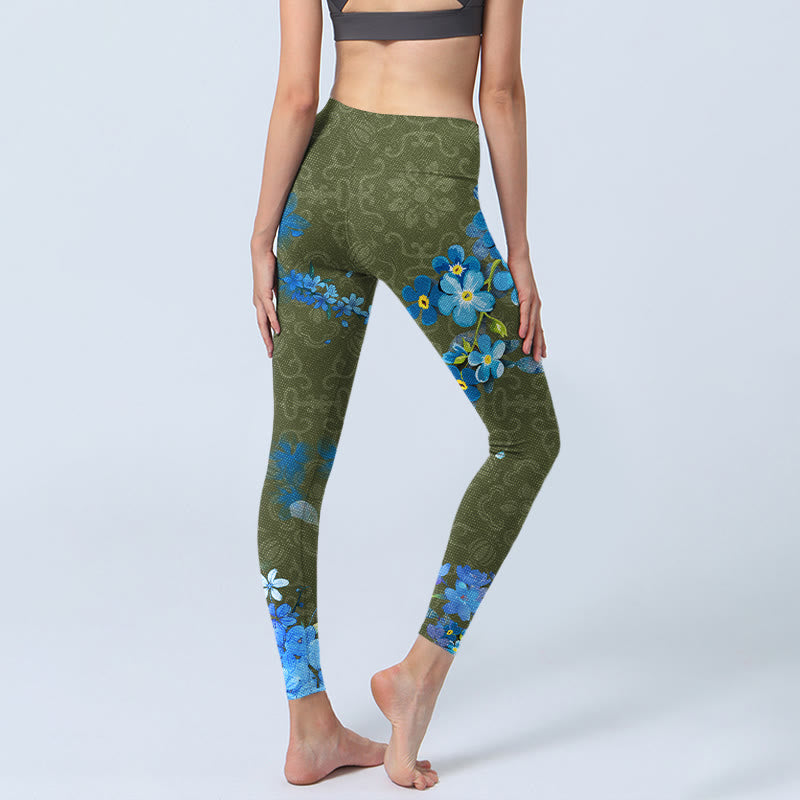Buddha Stones da palestra con stampa di fiori blu e farfalle, pantaloni da yoga da donna - image 5