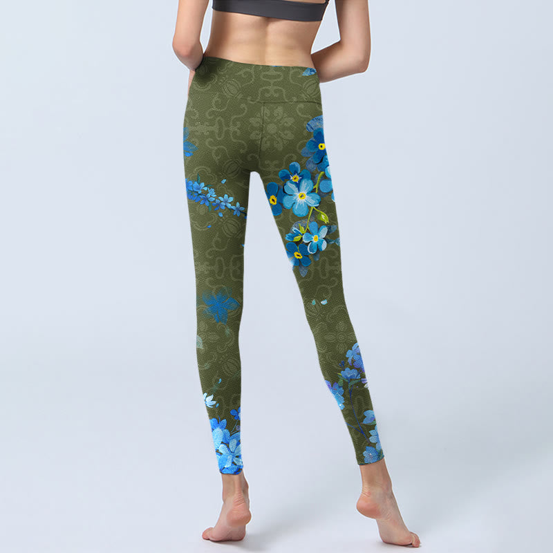 Buddha Stones da palestra con stampa di fiori blu e farfalle, pantaloni da yoga da donna - image 7