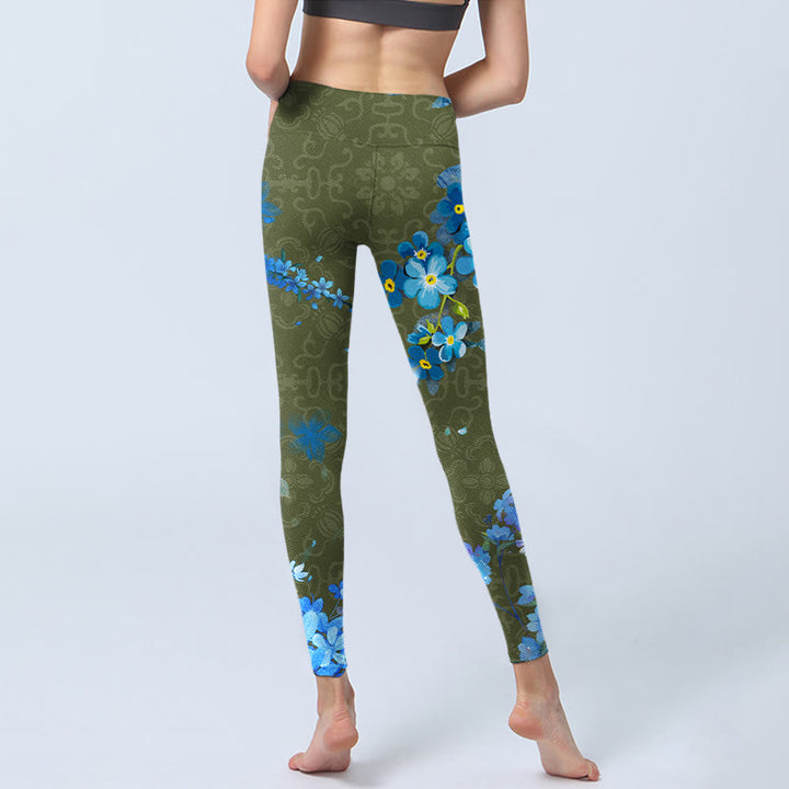 Buddha Stones da palestra con stampa di fiori blu e farfalle, pantaloni da yoga da donna - image 7