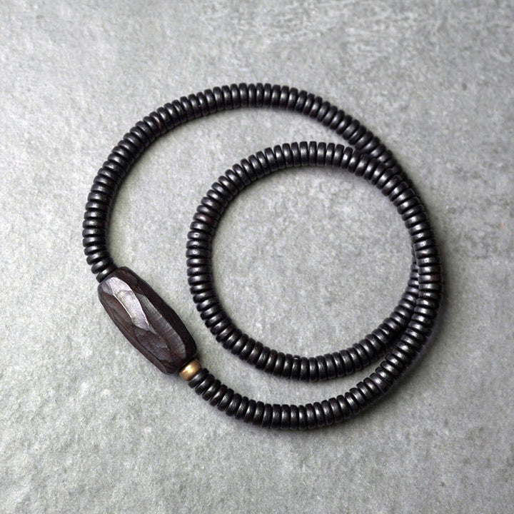 Braccialetto triplo giro in ottone e rame in legno di ebano Buddha Stones