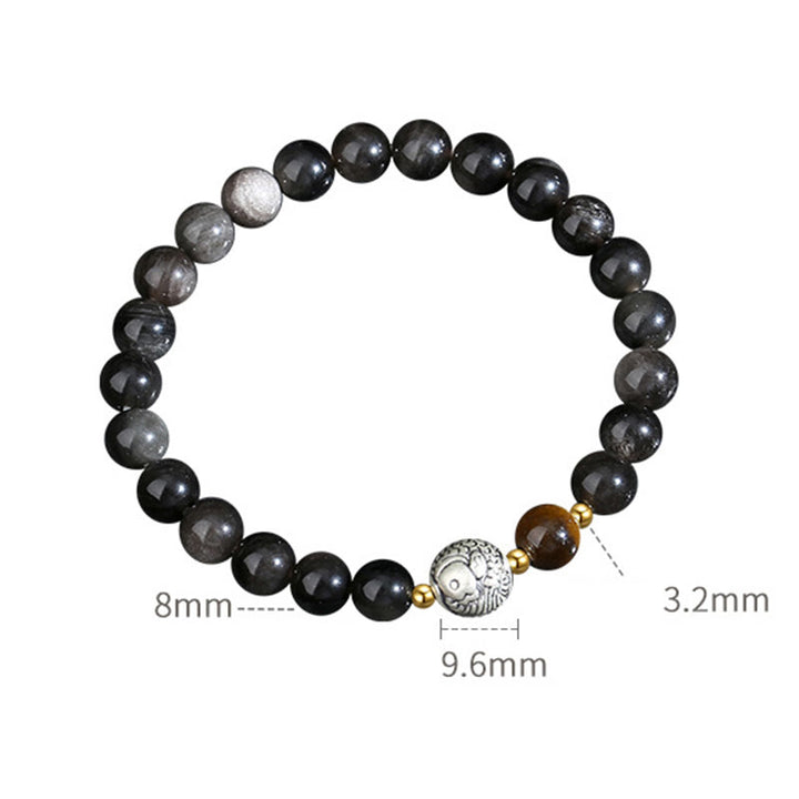 Buddha Stones Ossidiana nera Argento Sterling 999 Occhio di tigre Argento Sterling 925 Braccialetto di purificazione Koi Fish - image 9