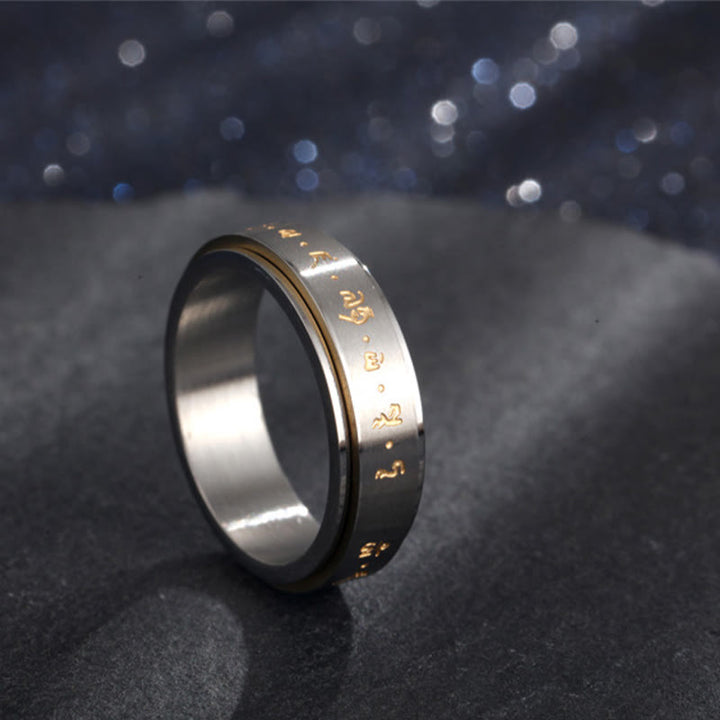 Anello girevole in acciaio al titanio con mantra tibetano Buddha Stones