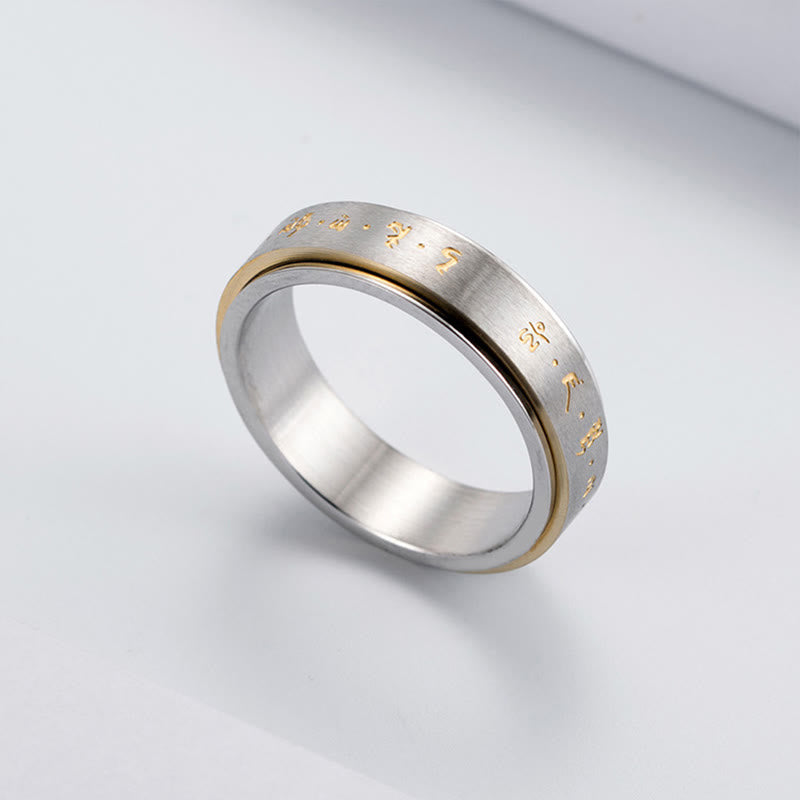 Anello girevole in acciaio al titanio con mantra tibetano Buddha Stones