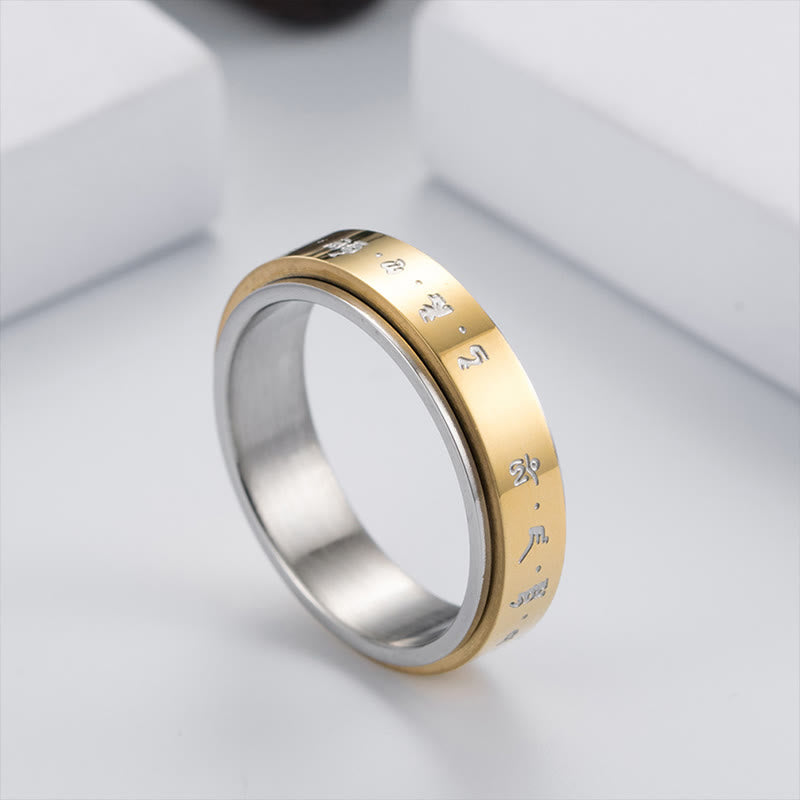 Anello girevole in acciaio al titanio con mantra tibetano Buddha Stones