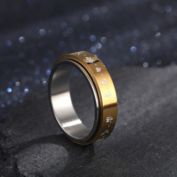 Anello girevole in acciaio al titanio con mantra tibetano Buddha Stones