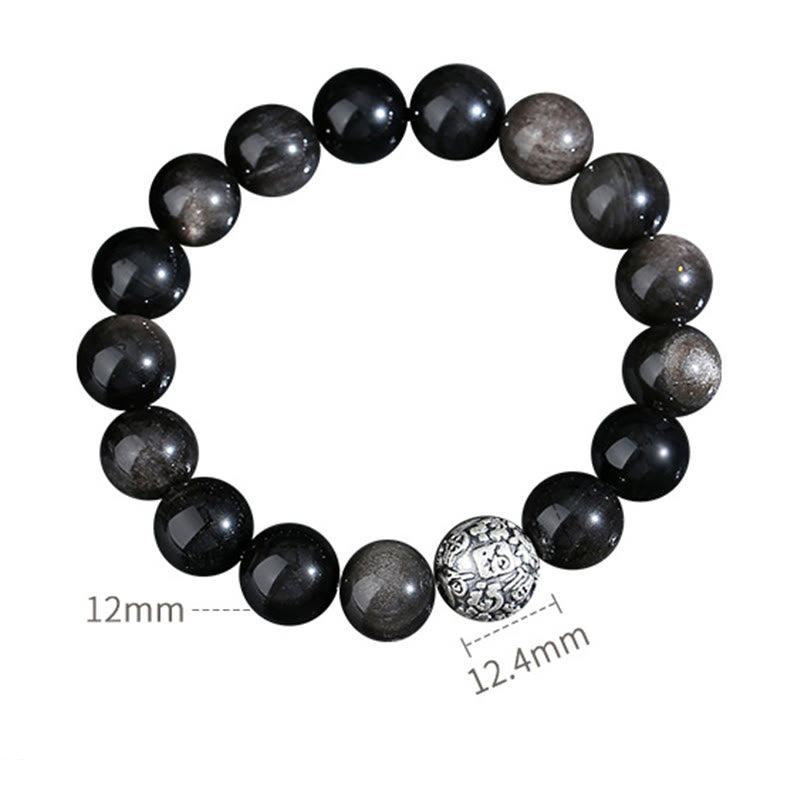 Bracciale Buddha Stones Ossidiana nera Argento Sterling 999 Purificazione Fu Carattere Trasformazione - image 9