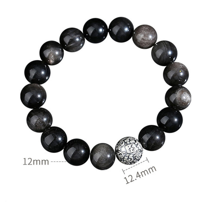 Bracciale Buddha Stones Ossidiana nera Argento Sterling 999 Purificazione Fu Carattere Trasformazione - image 9