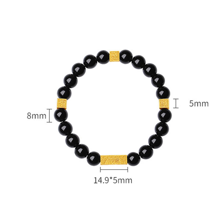 Bracciale Buddha Stones in ossidiana nera, argento sterling 925, carattere Fu, cubo, forza