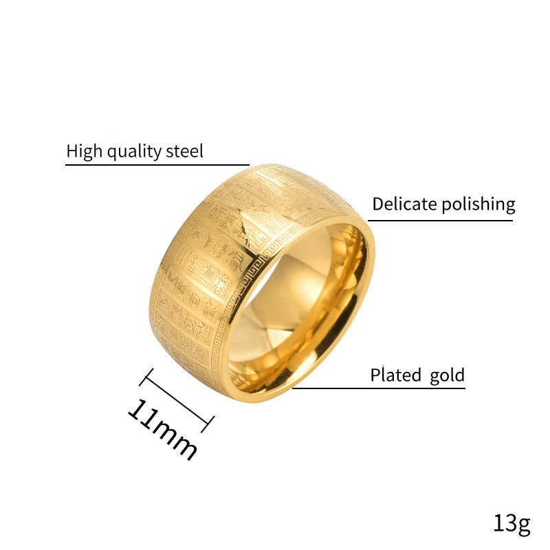 Anello in acciaio al titanio con motivo inciso Buddha Stones caratteri cinesi