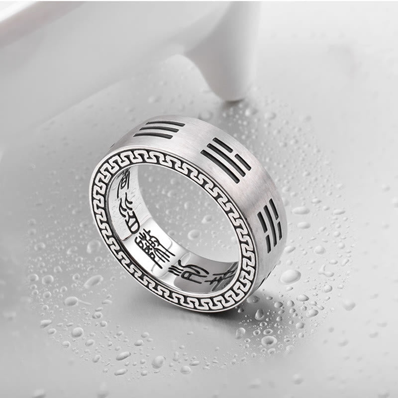Anello di armonia in acciaio al titanio con mantra taoista a nove caratteri, Bagua, Yin e Yang , Buddha Stones