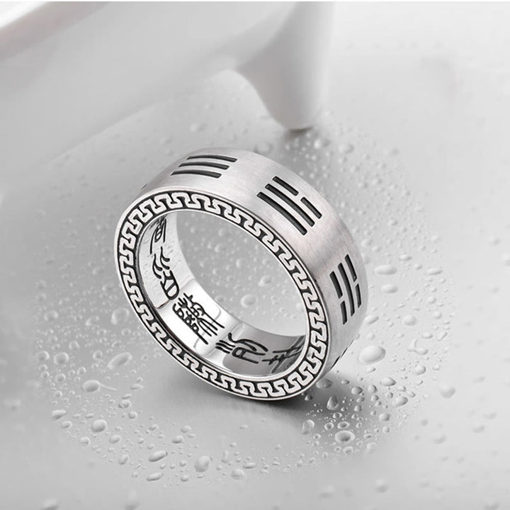 Anello di armonia in acciaio al titanio con mantra taoista a nove caratteri, Bagua, Yin e Yang , Buddha Stones