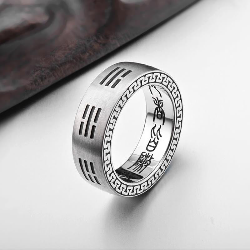 Anello di armonia in acciaio al titanio con mantra taoista a nove caratteri, Bagua, Yin e Yang , Buddha Stones