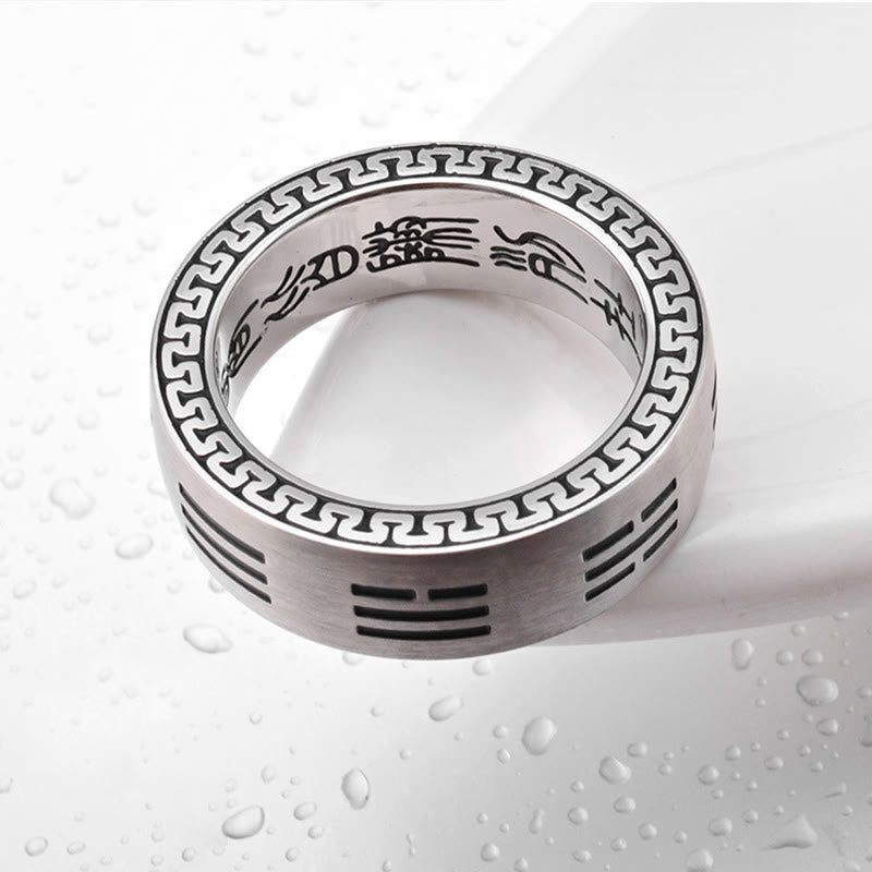 Anello di armonia in acciaio al titanio con mantra taoista a nove caratteri, Bagua, Yin e Yang , Buddha Stones