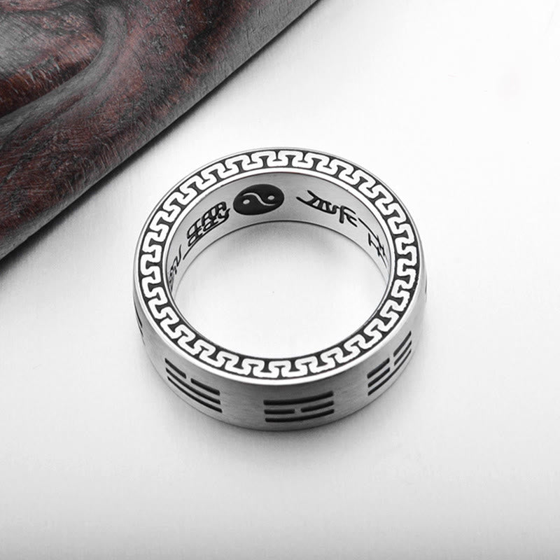 Anello di armonia in acciaio al titanio con mantra taoista a nove caratteri, Bagua, Yin e Yang , Buddha Stones