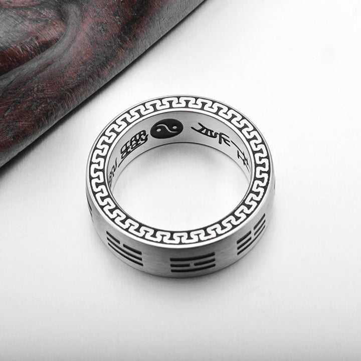 Anello di armonia in acciaio al titanio con mantra taoista a nove caratteri, Bagua, Yin e Yang , Buddha Stones