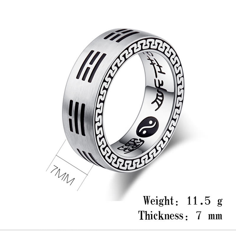 Anello di armonia in acciaio al titanio con mantra taoista a nove caratteri, Bagua, Yin e Yang , Buddha Stones