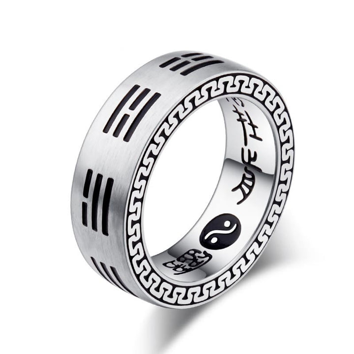Anello di armonia in acciaio al titanio con mantra taoista a nove caratteri, Bagua, Yin e Yang , Buddha Stones