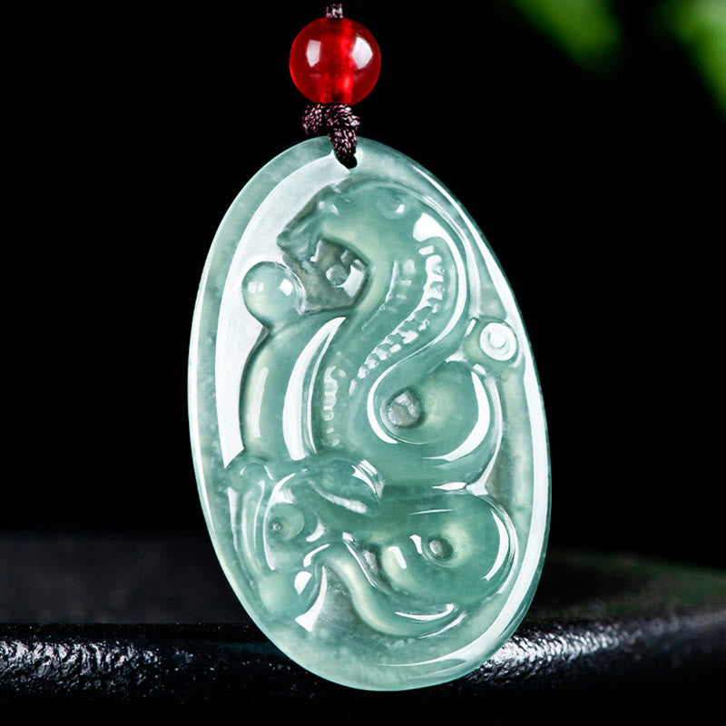 Collana con ciondolo ovale in giada naturale con Buddha Stones , anno del serpente, fortuna