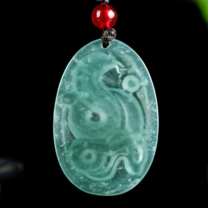 Collana con ciondolo ovale in giada naturale con Buddha Stones , anno del serpente, fortuna
