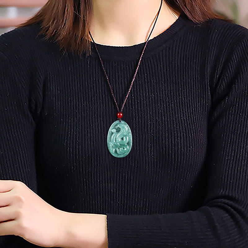 Collana con ciondolo ovale in giada naturale con Buddha Stones , anno del serpente, fortuna