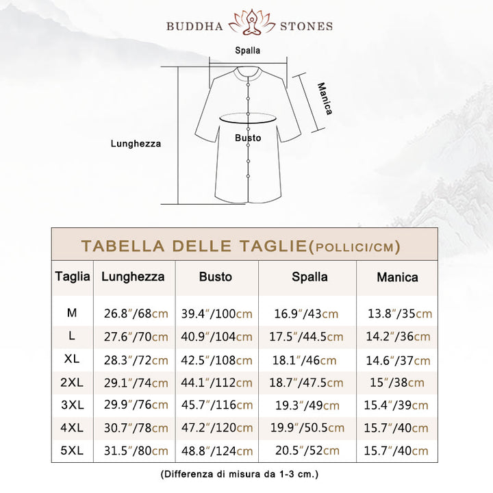Camicia da uomo in cotone a mezza manica con motivo Buddha Stones, tinta unita