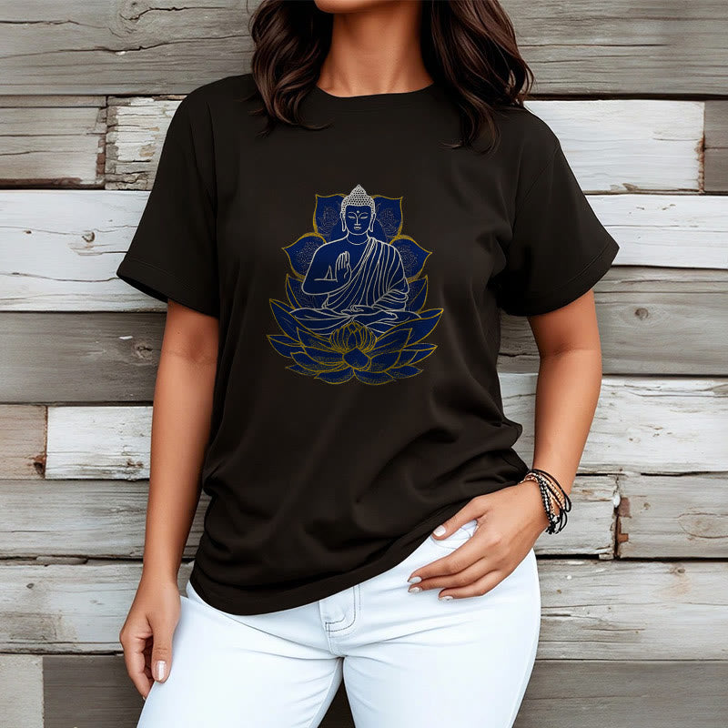 Maglietta in cotone con Buddha Stones Buddha seduto sul loto - image 14