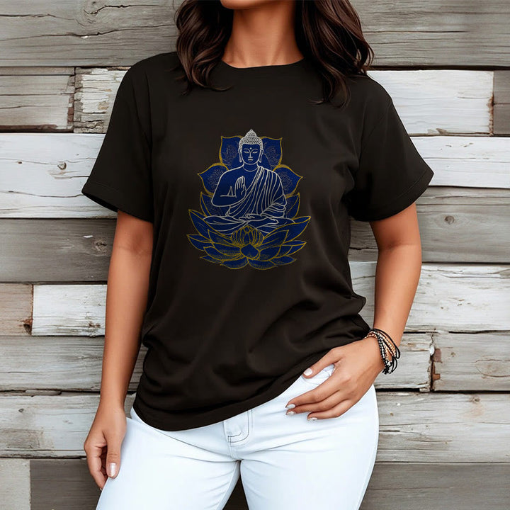 Maglietta in cotone con Buddha Stones Buddha seduto sul loto - image 14