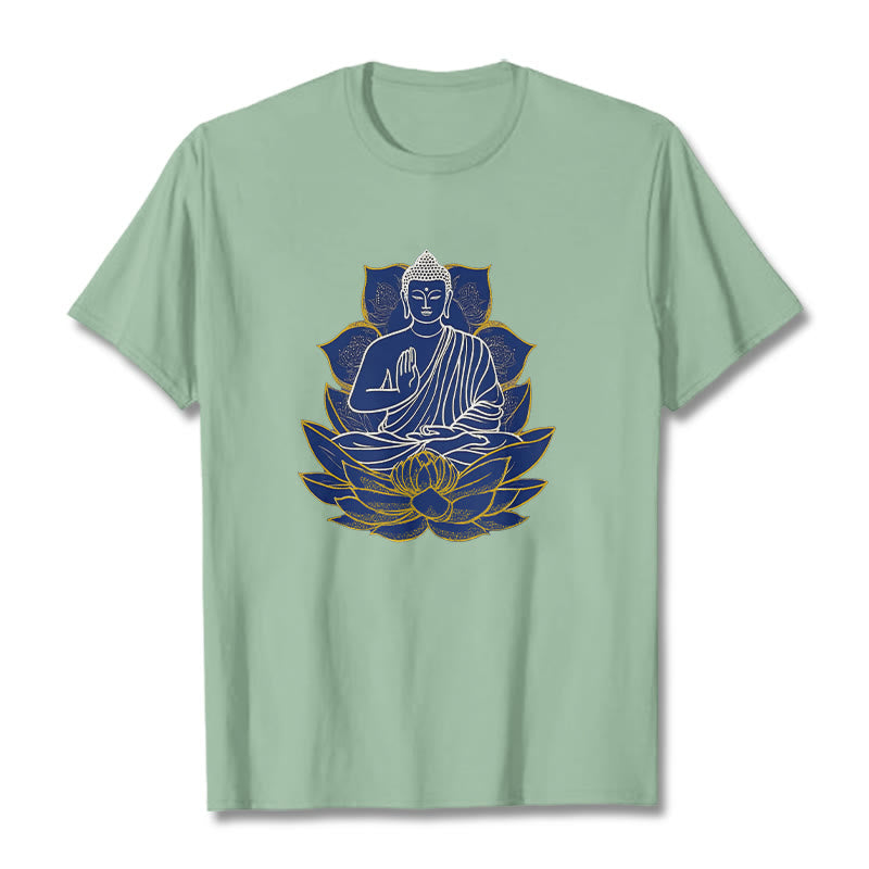 Maglietta in cotone con Buddha Stones Buddha seduto sul loto - Verde pallido - 2XL - image 17